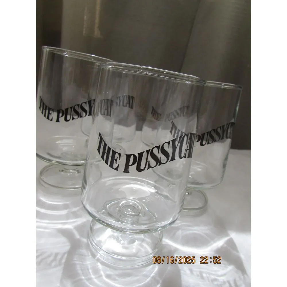 Vintage barware cocktail glasses set of 5 The Pussycat mid-century modern cat